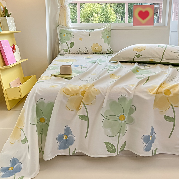 91家纺网 家纺一手货源 找家纺 绵庭家纺 2024新款AB版12868全棉印花单床单 惊鸿仙子绿