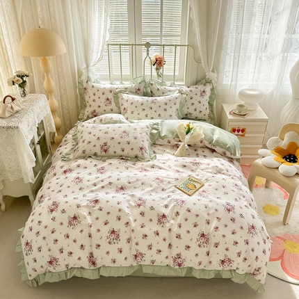 眠屿 2024新款40支全棉花边四件套 风熏花暖