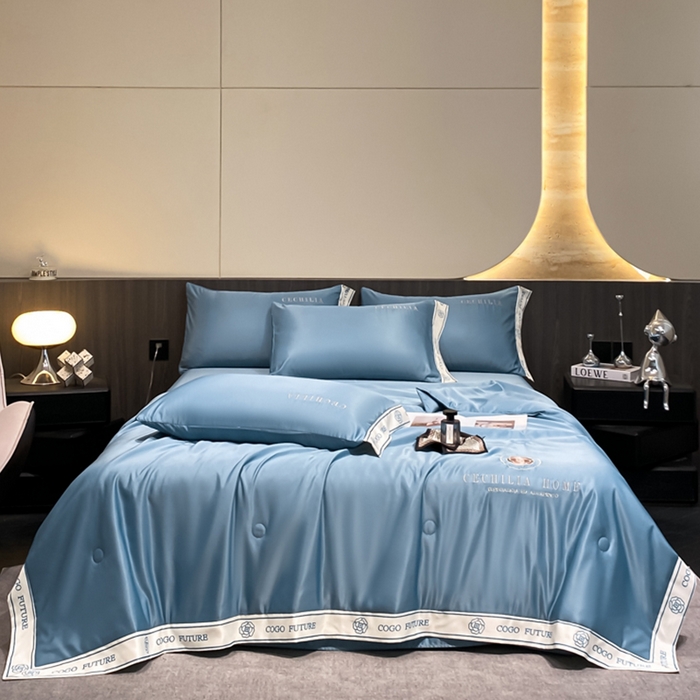 91家纺网 家纺一手货源 找家纺 2025新款 水洗真丝四件套-香蜜 香蜜-海水蓝