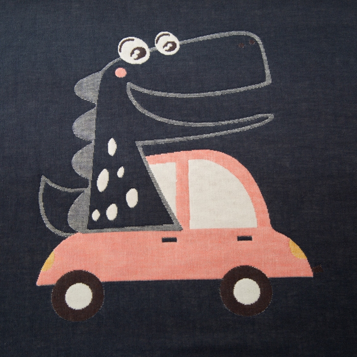 91家纺网 家纺一手货源 找家纺 朴尔家纺-毛巾被 2024新款卡通风格全棉四层纱布枕巾 恐龙-藏青