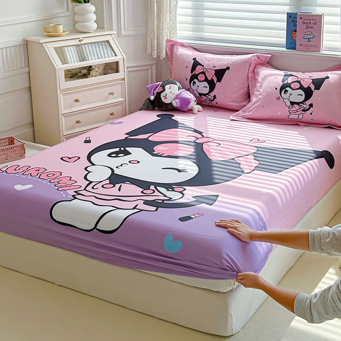 91家纺网 家纺一手货源 找家纺 蘭菲家纺 2024新款全棉大版三丽鸥卡通单床笠 公主酱小库