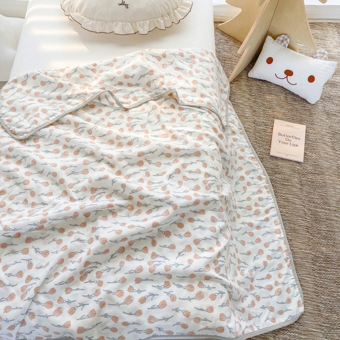 91家纺网 家纺一手货源 找家纺 潮邦 2025新款全棉双层纱多功能盖毯 白露-白