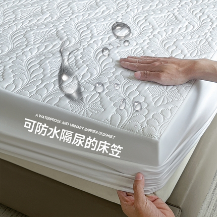 91家纺网 家纺一手货源 找家纺 摩妮卡 2025新款防水隔尿夹棉床笠加厚席梦思床垫保护罩 典雅白