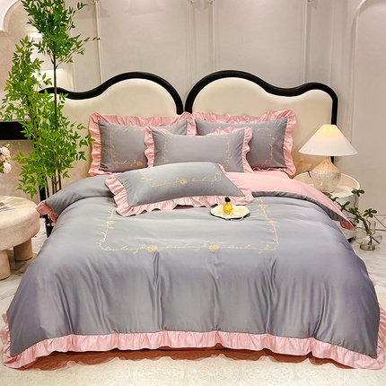 91家纺网 家纺一手货源 找家纺 新19 经年2025年水洗真丝韩版四件套 一世系列 一世-玉灰