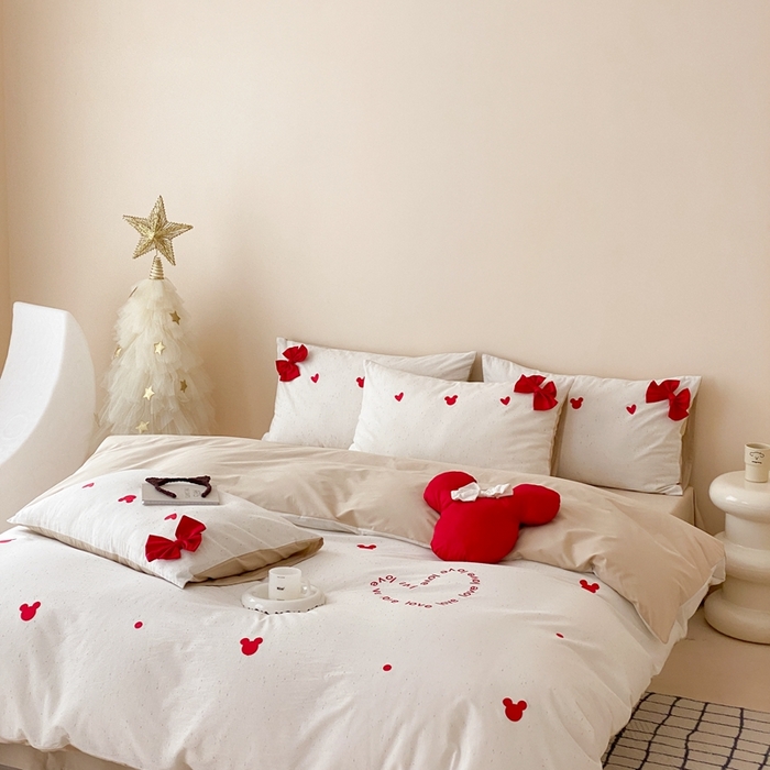 91家纺网 家纺一手货源 找家纺 朗莎 2024新款40S水洗棉四件套 爱心米奇