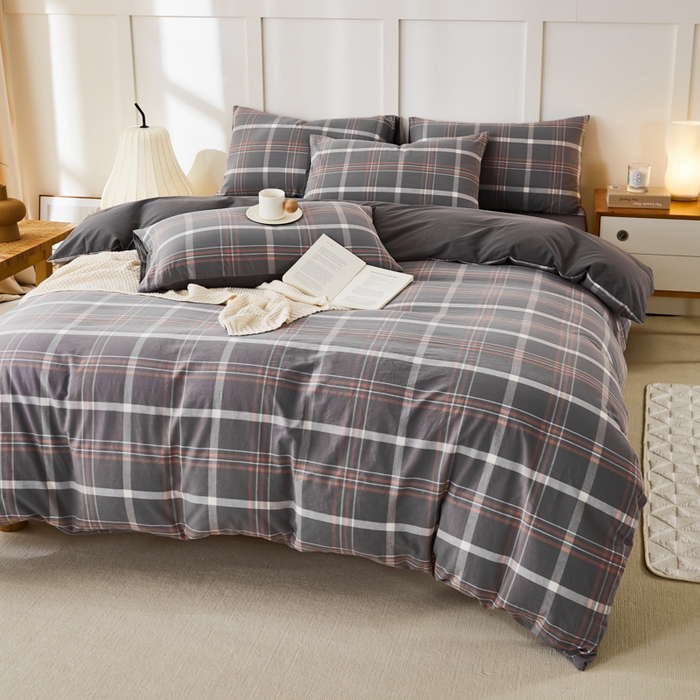 91家纺网 家纺一手货源 找家纺 凡客家居 2024新款全棉色织水洗棉被套学生宿舍 米亚—灰