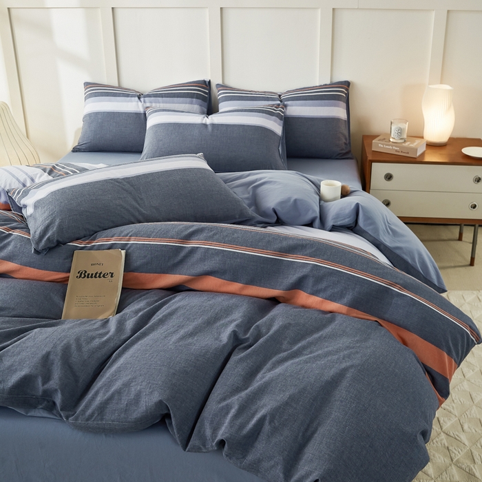 91家纺网 家纺一手货源 找家纺 凡客家居 全棉色织水洗棉四件套学生宿舍三件套 安迪—桔