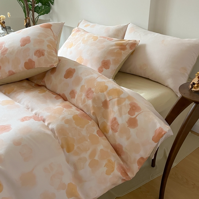 91家纺网 家纺一手货源 找家纺 千朵 2024新款莱赛尔天丝四件套 叶暖