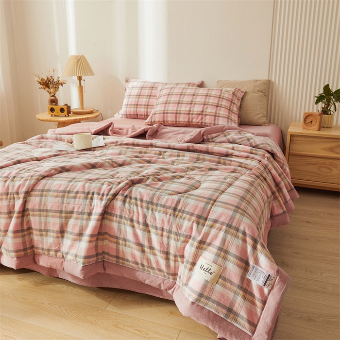 91家纺网 家纺一手货源 找家纺 恋人优选 2024新款纯棉色织水洗夏被 莫妮粉