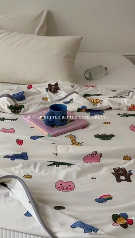 91家纺网 家纺一手货源 找家纺 觅糖  2024春夏新款针织云柔大豆夏被24组 动物乐园