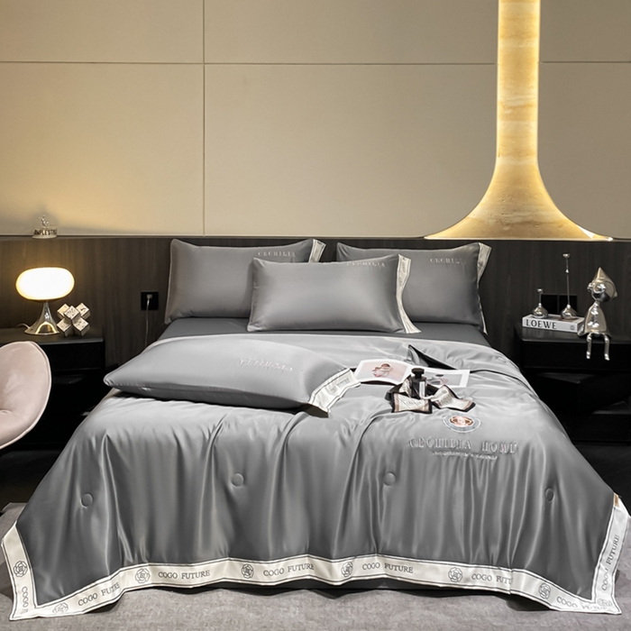 91家纺网 家纺一手货源 找家纺 2025新款 水洗真丝四件套-香蜜 香蜜-高级灰