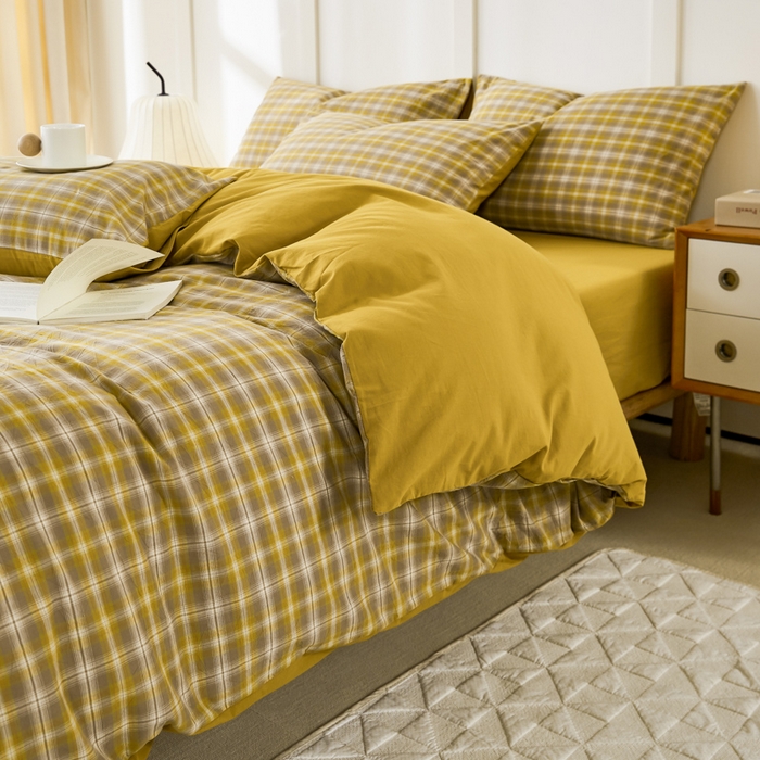 91家纺网 家纺一手货源 找家纺 凡客家居 2024新款全棉色织水洗棉被套学生宿舍 暖栀—咖