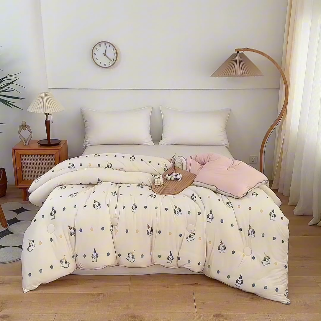 91家纺网 家纺一手货源 找家纺 啊雅家居 2025新款A类针织棉云柔大豆被抗菌被子被芯  小奶狗