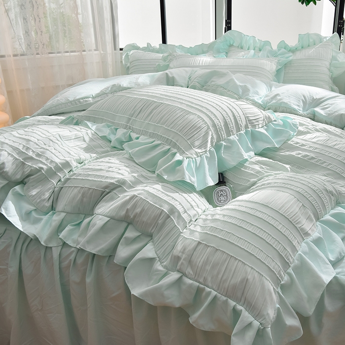 91家纺网 家纺一手货源 找家纺 迪梦姿 2024秋冬新款法式泡泡纱花边四件套