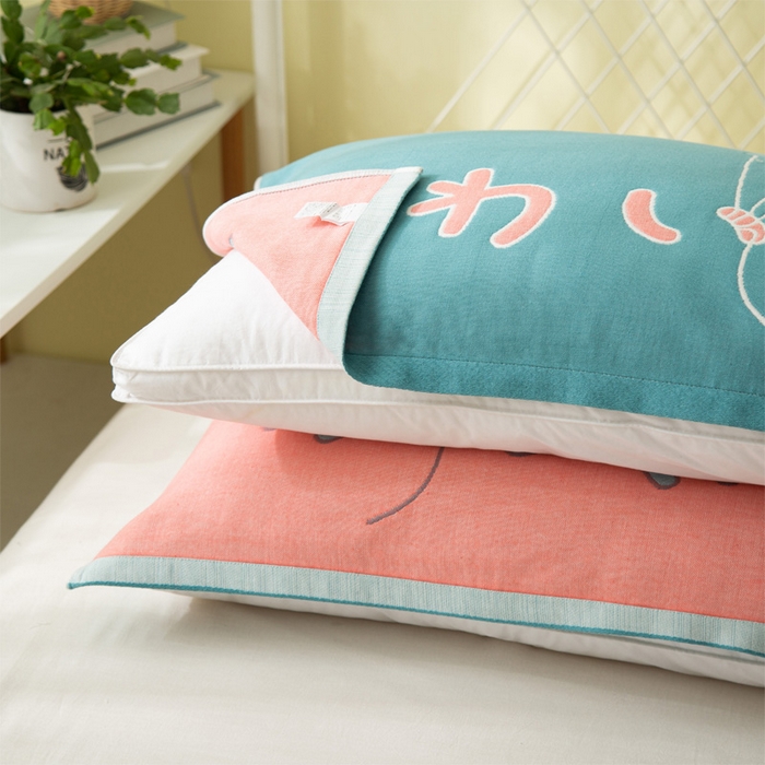 91家纺网 家纺一手货源 找家纺 朴尔家纺-毛巾被 2024新款卡通风格全棉四层纱布枕巾 气球-绿