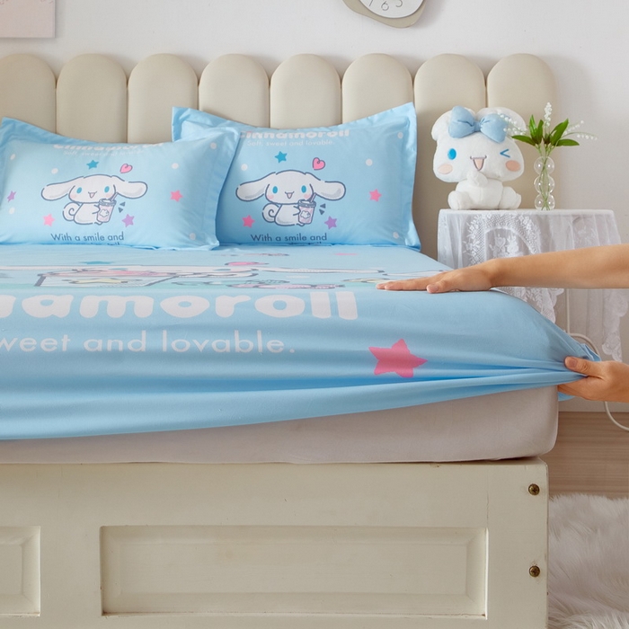 91家纺网 家纺一手货源 找家纺 蘭菲家纺 2024新款全棉大版三丽鸥卡通单床笠 奶茶来了