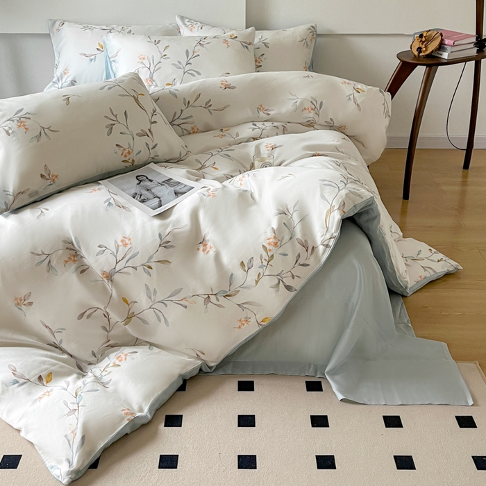 91家纺网 家纺一手货源 找家纺 千朵 2024新款莱赛尔天丝四件套 清芽