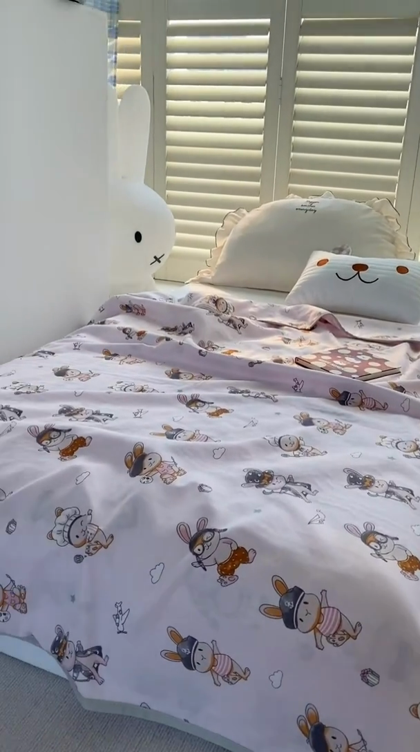 91家纺网 家纺一手货源 找家纺 潮邦 2025新款全棉双层纱多功能盖毯 兔之园