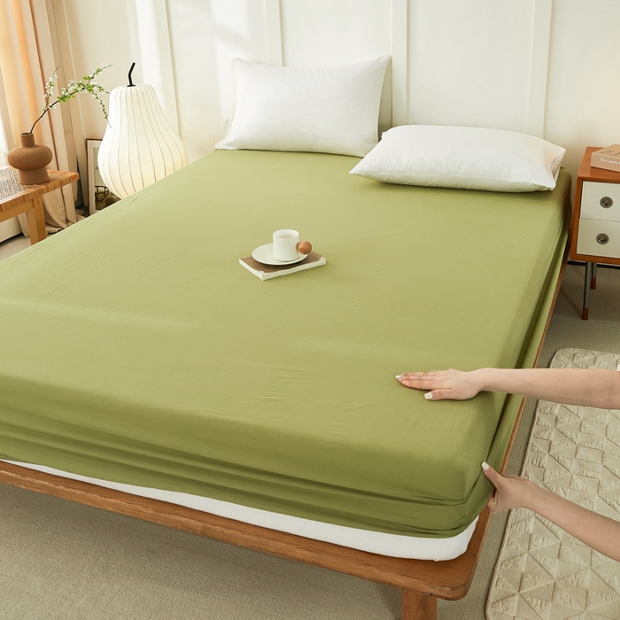 91家纺网 家纺一手货源 找家纺 凡客家居 2024新款全棉色织水洗棉单床笠学生宿舍 轻萝—绿