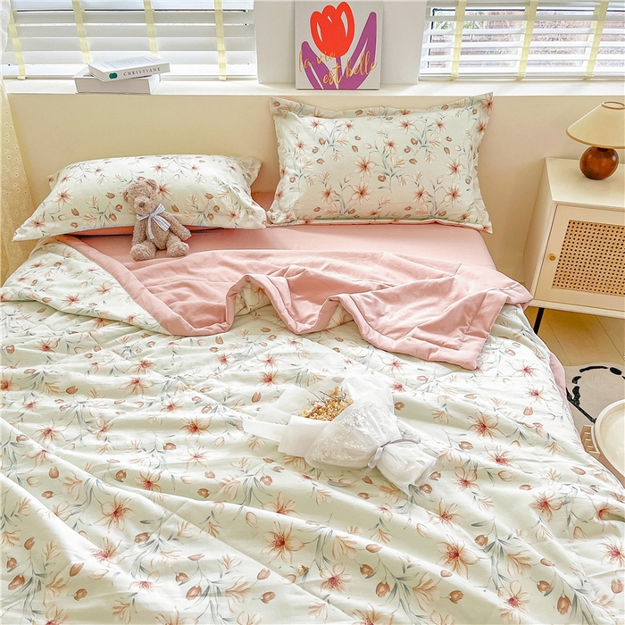 91家纺网 家纺一手货源 找家纺 梵克保罗 2024新款春夏水洗棉麻双层纱夏被四件套 花样甜心