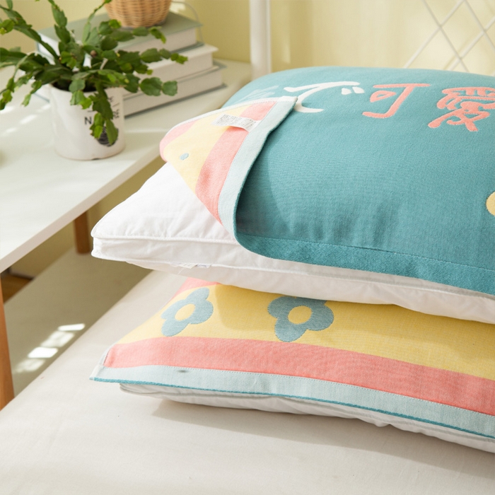 91家纺网 家纺一手货源 找家纺 朴尔家纺-毛巾被 2024新款卡通风格全棉四层纱布枕巾 可爱-绿