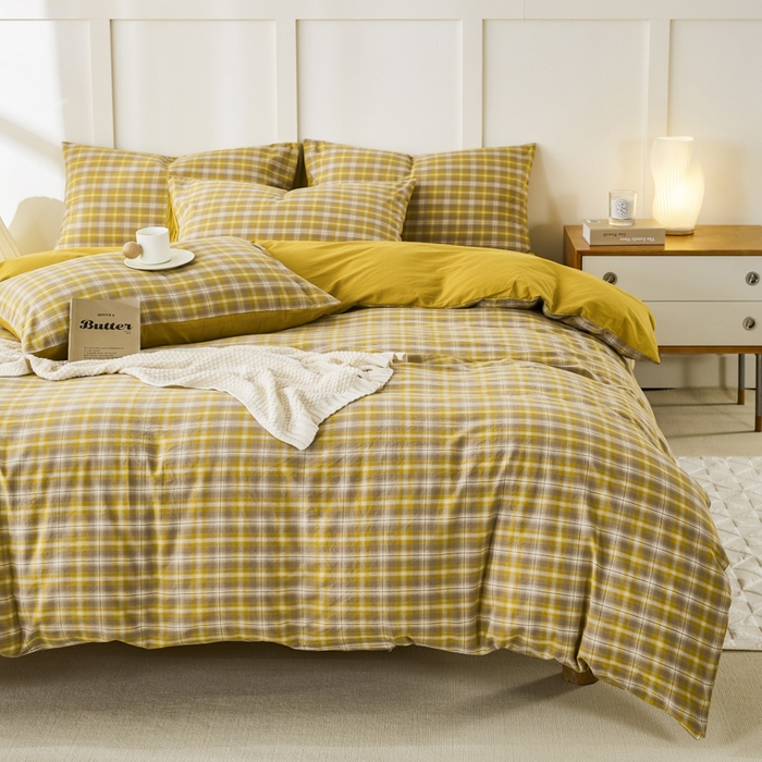 91家纺网 家纺一手货源 找家纺 凡客家居 2024新款全棉色织水洗棉被套学生宿舍 暖栀—咖