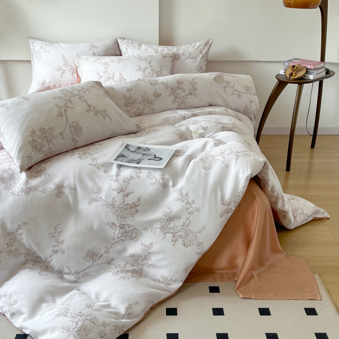 91家纺网 家纺一手货源 找家纺 千朵 2024新款莱赛尔天丝四件套 美人蕉粉