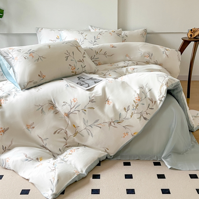 91家纺网 家纺一手货源 找家纺 千朵 2024新款莱赛尔天丝四件套 清芽