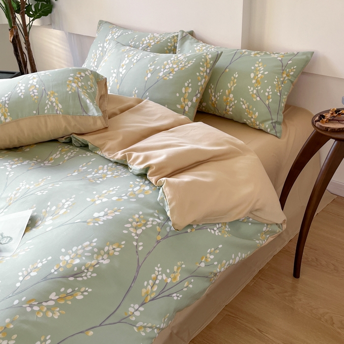 91家纺网 家纺一手货源 找家纺 千朵 2024新款莱赛尔天丝四件套 兰卡青