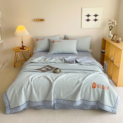 91家纺网 家纺一手货源 找家纺 （总）眠博士 2024新款A类全棉华夫格拼角夏被套件系列