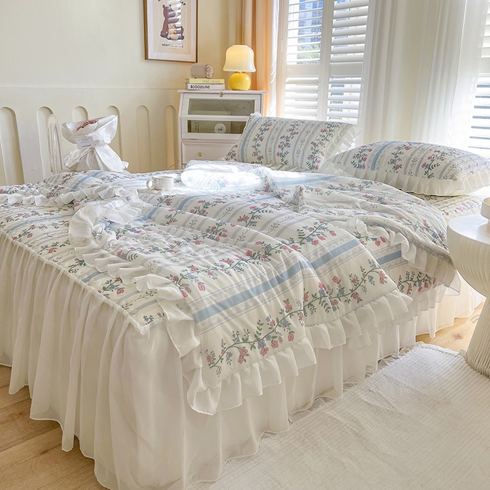 91家纺网 家纺一手货源 找家纺 慕澄家纺 2024新款小版印花床裙款乳胶凉席凉感丝夏被四件套 床裙款-花藤