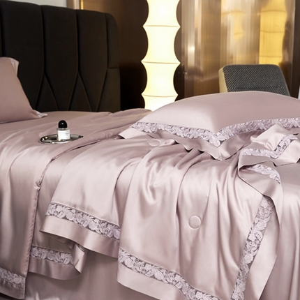 榻尚家居 2024新款天丝棉镂空夏被四件套-云绡系列 云绡-豆沙色天丝棉夏被四件套