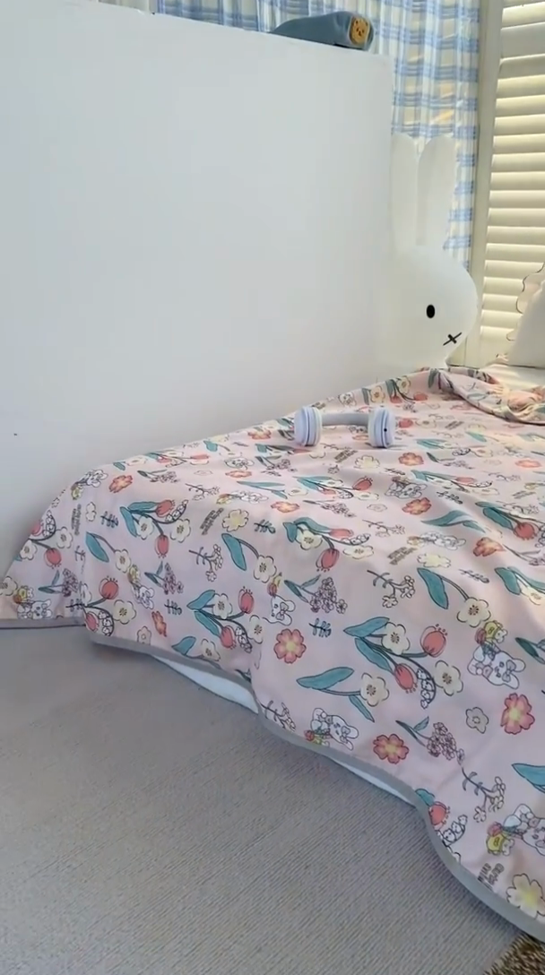 91家纺网 家纺一手货源 找家纺 潮邦 2025新款全棉双层纱多功能盖毯 心怡粉