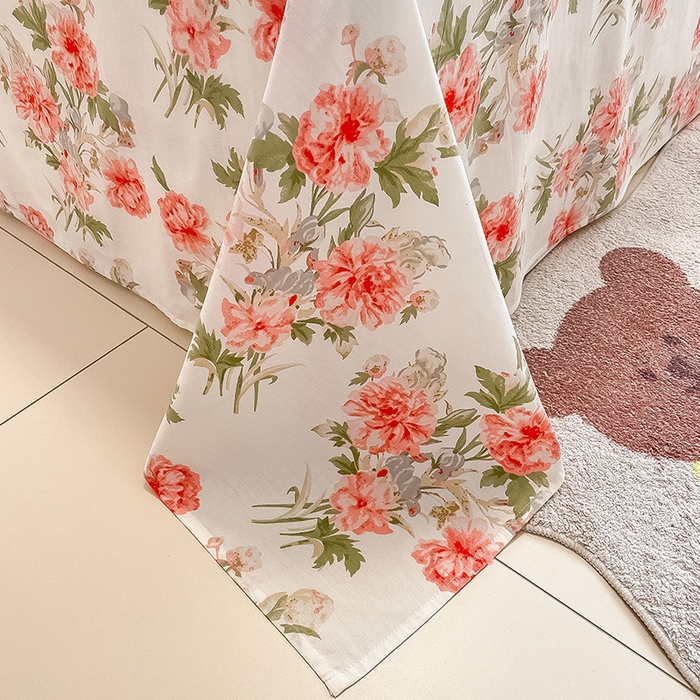 91家纺网 家纺一手货源 找家纺 绵庭家纺 2024新款AB版12868全棉印花单床单 叶语初晴