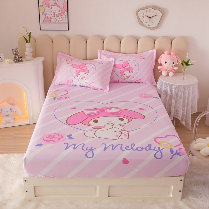 91家纺网 家纺一手货源 找家纺 蘭菲家纺 2024新款全棉大版三丽鸥卡通单床笠 天真