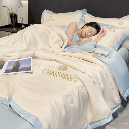 91家纺网 家纺一手货源 找家纺 江暮云家纺 2025新款A类水洗真丝刺绣夏被四件套-百丽儿 百丽儿奶昔白-风铃兰