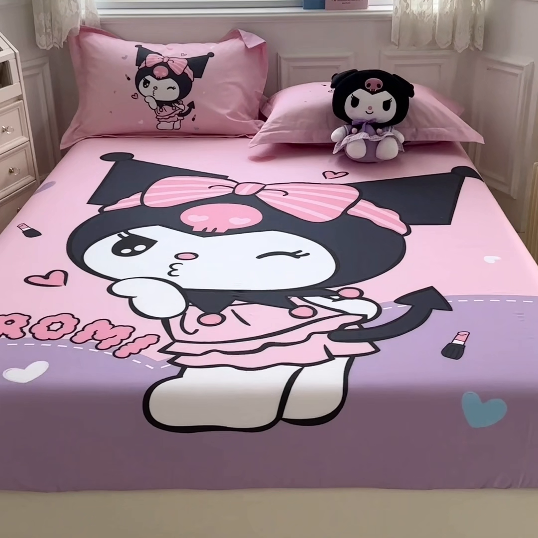 91家纺网 家纺一手货源 找家纺 蘭菲家纺 2024新款全棉大版三丽鸥卡通单床笠 公主酱小库