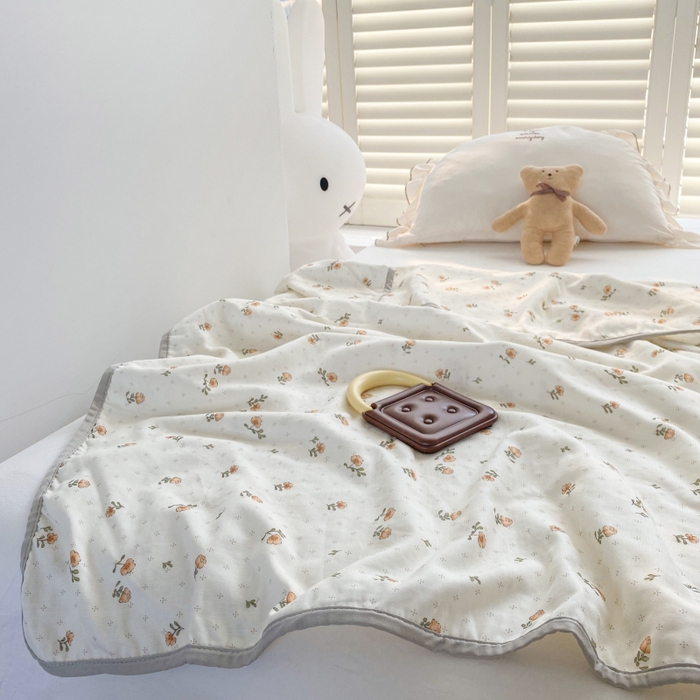 91家纺网 家纺一手货源 找家纺 潮邦 2025新款全棉双层纱多功能盖毯 秋之花