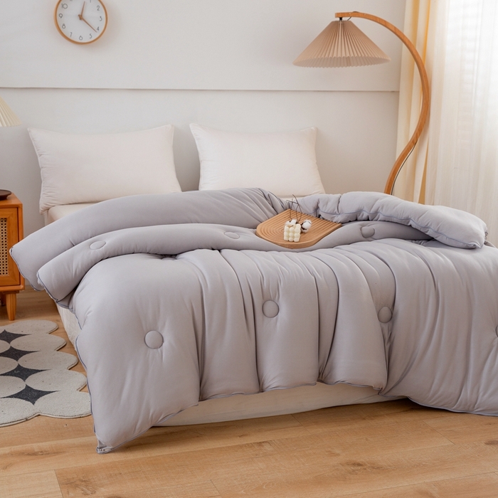 91家纺网 家纺一手货源 找家纺 啊雅家居 2025新款A类针织棉云柔大豆被抗菌被子被芯  银灰色