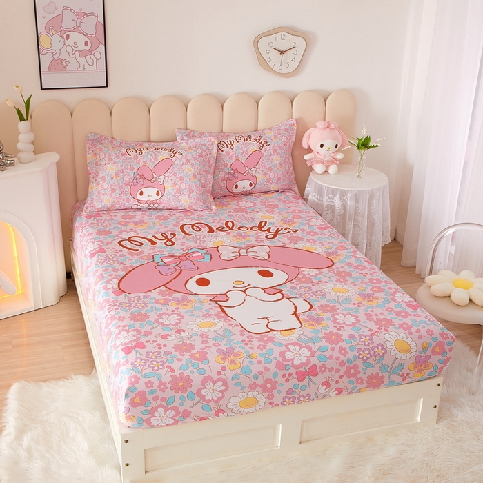 91家纺网 家纺一手货源 找家纺 蘭菲家纺 2024新款全棉大版三丽鸥卡通单床笠 闺蜜