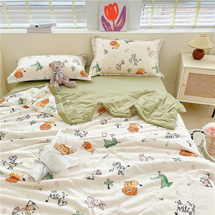 91家纺网 家纺一手货源 找家纺 梵克保罗 2024新款春夏水洗棉麻双层纱夏被四件套 童趣乐园