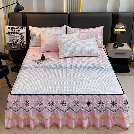 91家纺网 家纺一手货源 找家纺 （总）情恒家纺 2025新款可脱卸印花夹棉冰丝凉席三件套