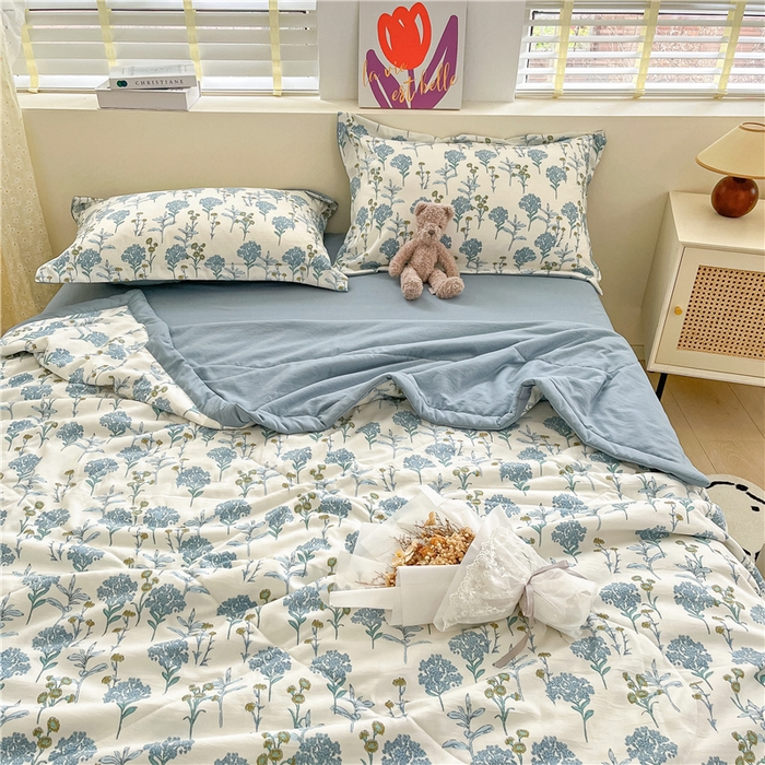 91家纺网 家纺一手货源 找家纺 梵克保罗 2024新款春夏水洗棉麻双层纱夏被四件套 浪漫梦幻