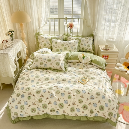 眠屿 2024新款40支全棉花边四件套 兔宝儿