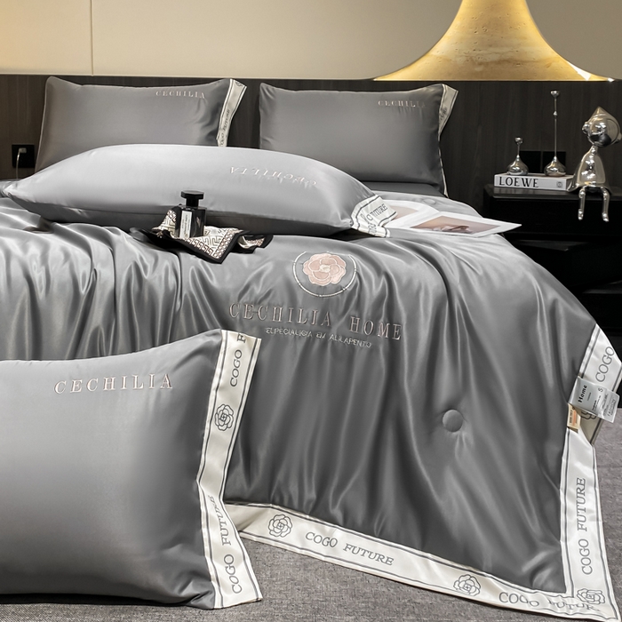 91家纺网 家纺一手货源 找家纺 2025新款 水洗真丝四件套-香蜜 香蜜-高级灰