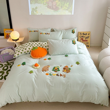 眠屿 2024新款A类全棉40支水洗棉毛巾绣四件套 卡皮巴拉