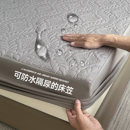 91家纺网 家纺一手货源 找家纺 摩妮卡 2025新款防水隔尿夹棉床笠加厚席梦思床垫保护罩 绅雾灰