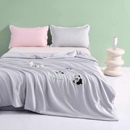 91家纺网 家纺一手货源 找家纺 锦禾穗 2024新款40支天丝绣花夏被空调被-萌仔仔 月光灰