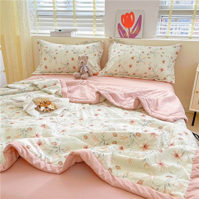 91家纺网 家纺一手货源 找家纺 梵克保罗 2024新款春夏水洗棉麻双层纱夏被四件套 花样甜心