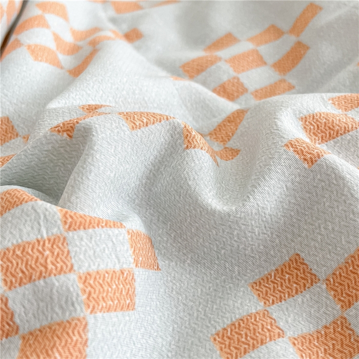 91家纺网 家纺一手货源 找家纺 梵克保罗 2024新款春夏水洗棉麻双层纱夏被四件套 棋盘格